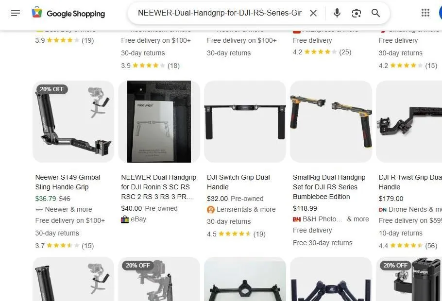 Google Shopping results for gimbal handgrips
