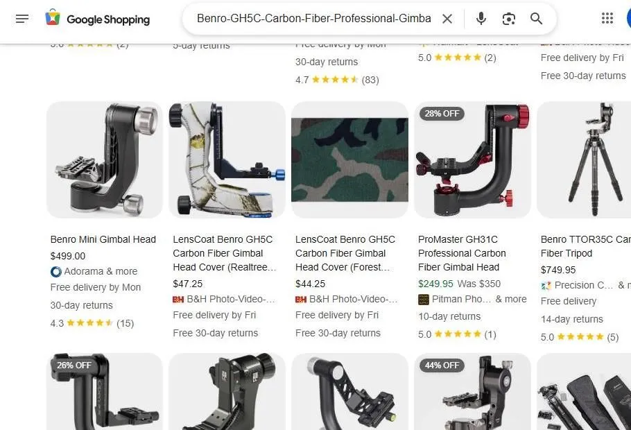 Google Shopping Results for Gimbal Heads