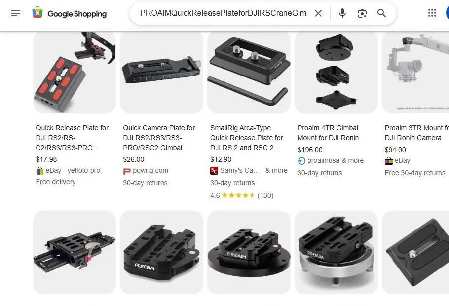 Google Shopping results for gimbal quick release plates