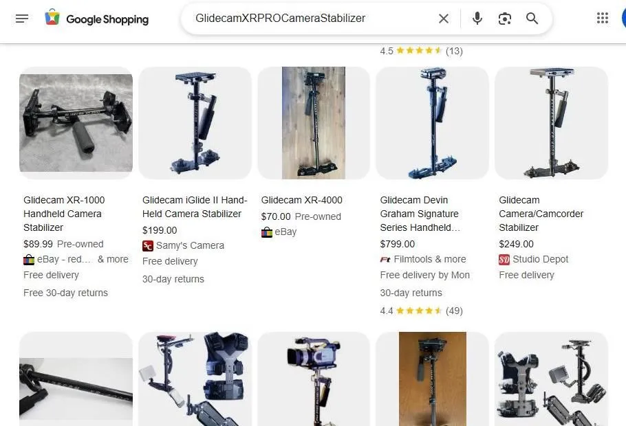Google Shopping results for Glidecam camera stabilizers