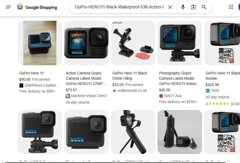 Google Shopping results for GoPro Hero 11