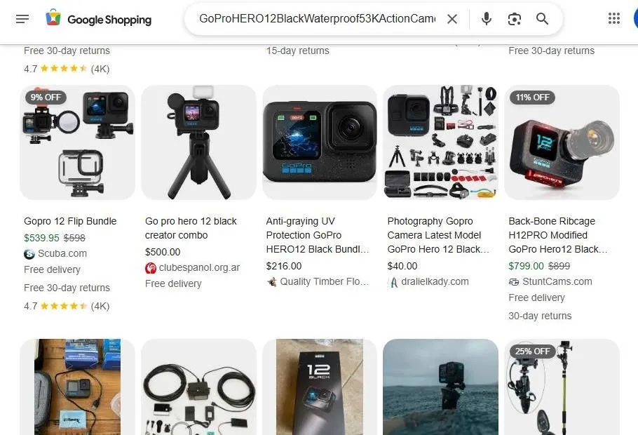 Google Shopping results for GoPro HERO12 Black