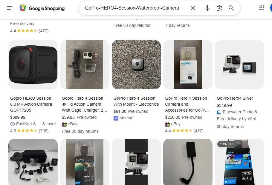 Google Shopping Results for GoPro HERO4 Session