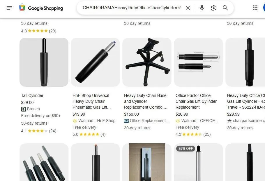 Google Shopping results for heavy duty office chair cylinders