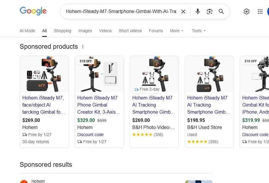 Google Shopping results for Hohem iSteady M7 smartphone gimbal