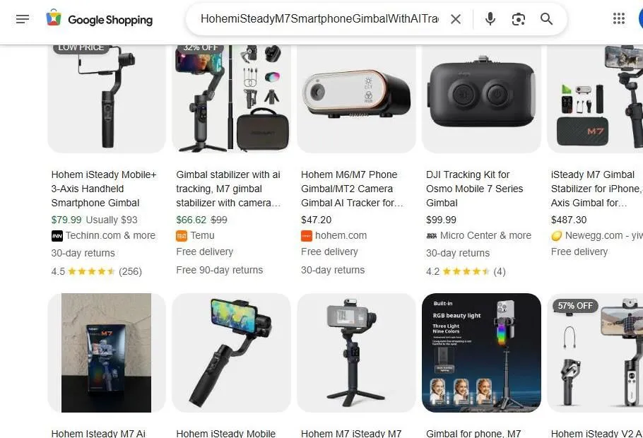 Google Shopping results for Hohem iSteady M7 smartphone gimbal