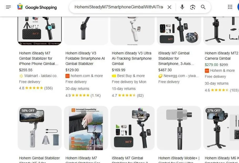 Google Shopping results for Hohem iSteady smartphone gimbals