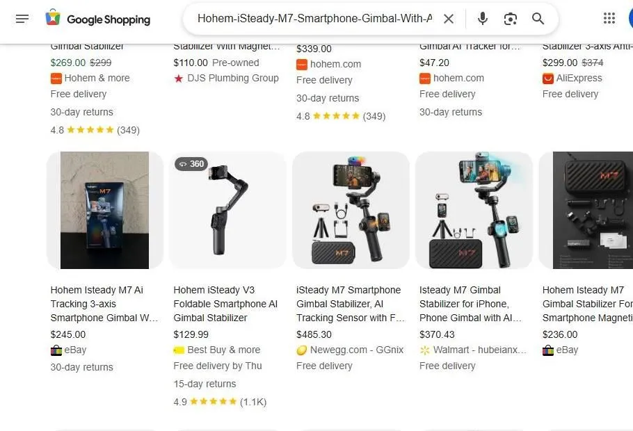 Google Shopping results for Hohem iSteady smartphone gimbals