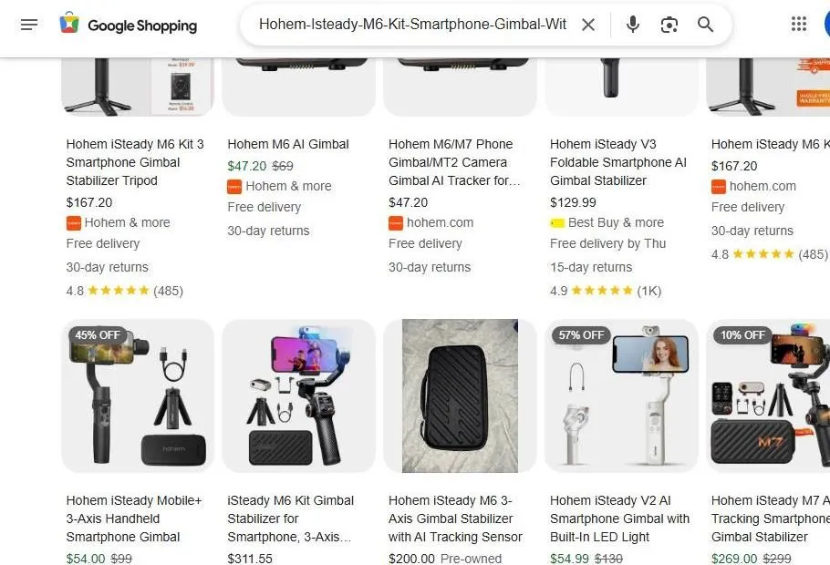 Google Shopping results for Hohem smartphone gimbals