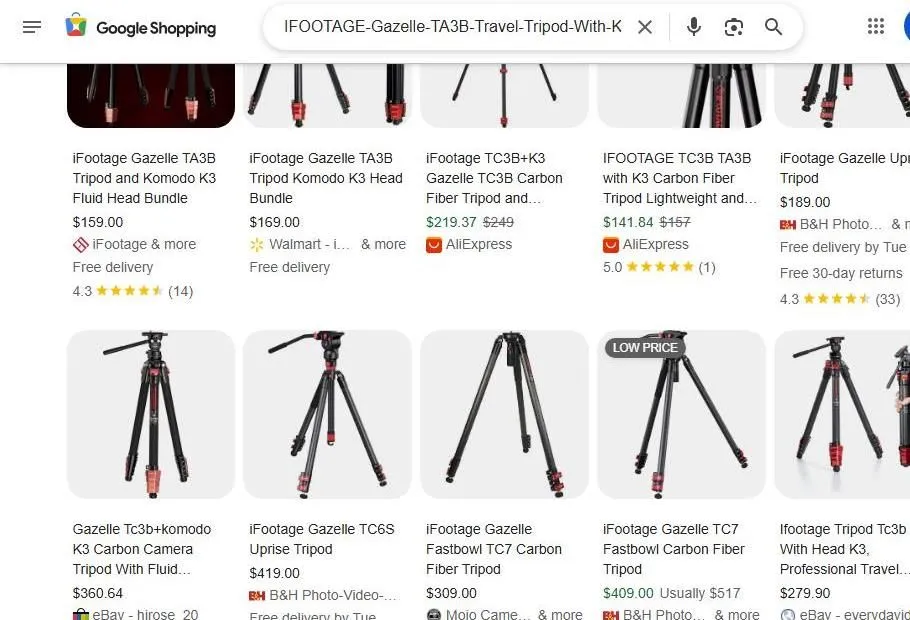 Google Shopping results for iFootage Gazelle tripods
