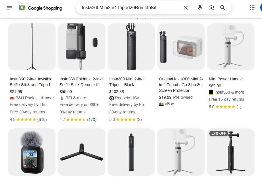 Google Shopping Results for Insta360 Accessories