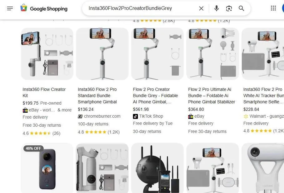 Google Shopping results for Insta360 Flow 2 Pro Creator Bundle