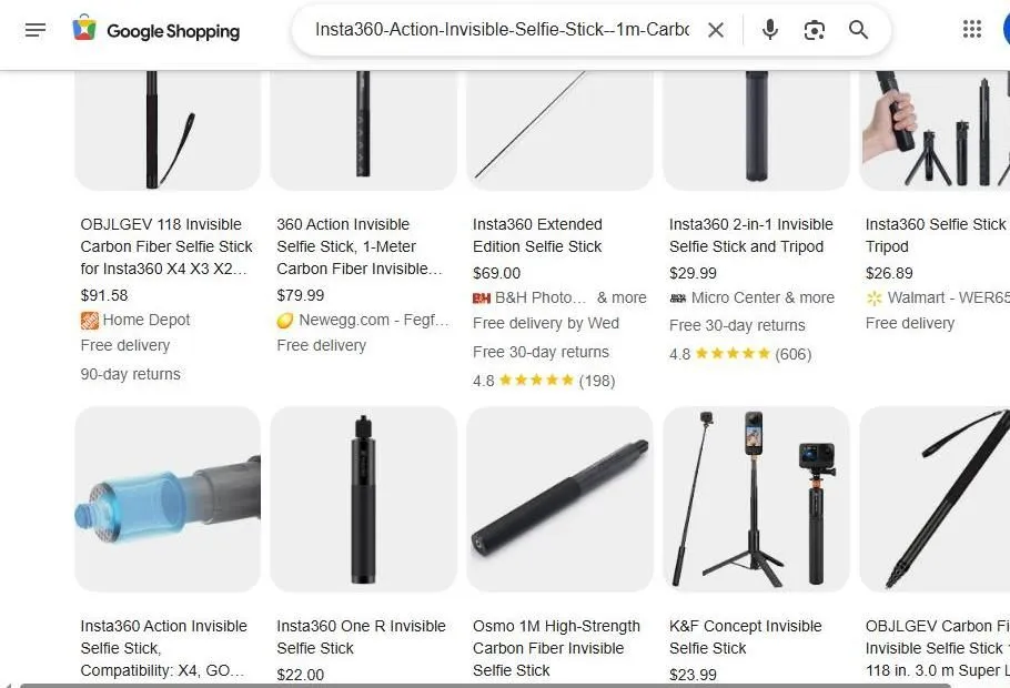 Google Shopping Results for Insta360 Invisible Selfie Sticks