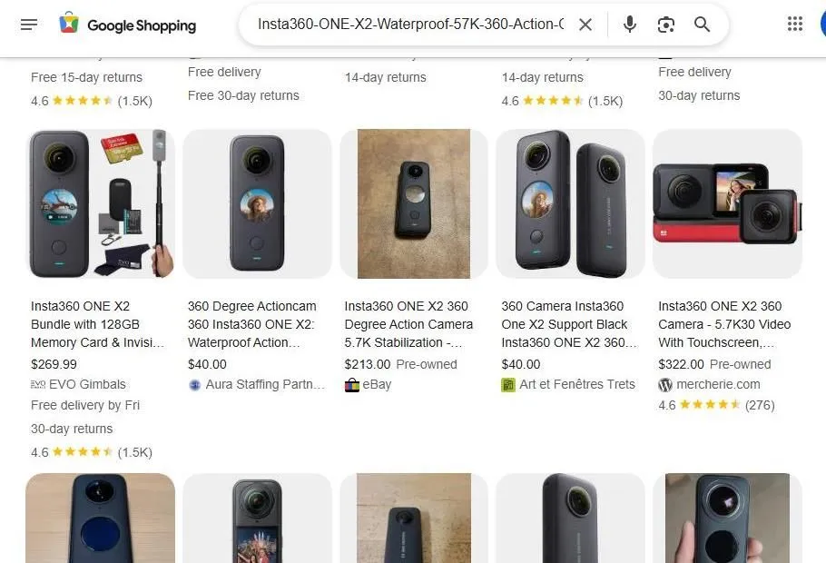 Google Shopping results for Insta360 ONE X2