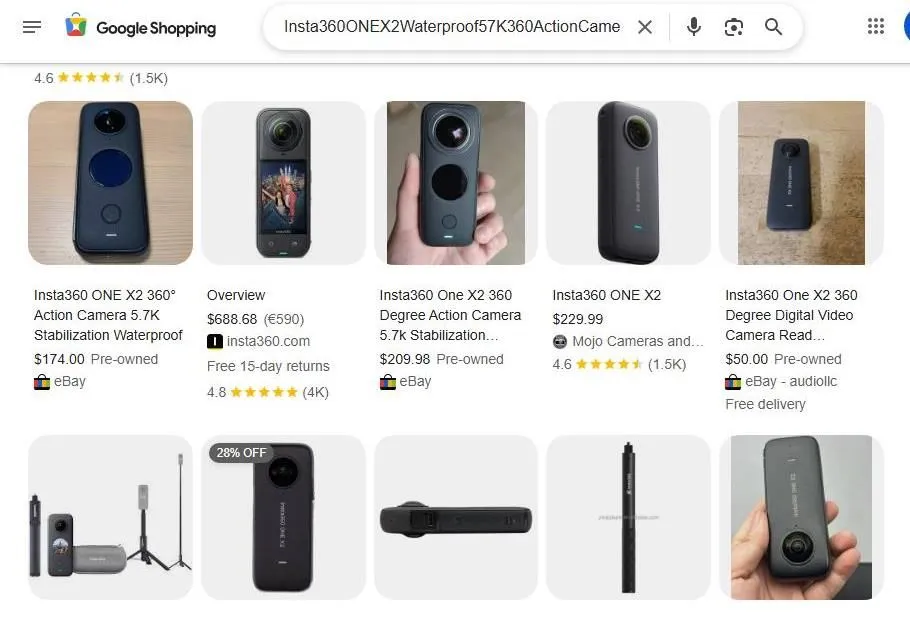 Google Shopping results for Insta360 ONE X2