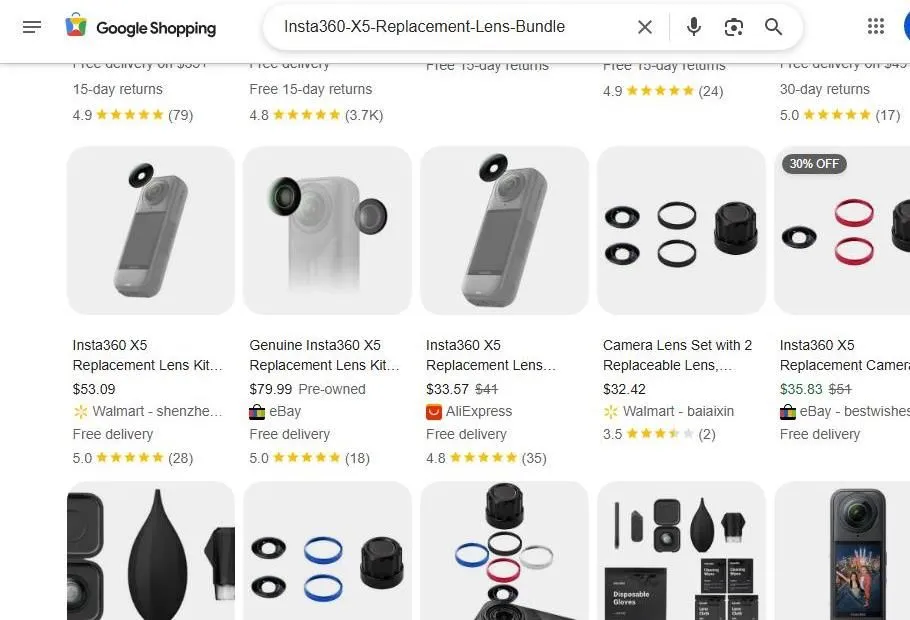 Google Shopping Results for Insta360 X5 Replacement Lens Kits