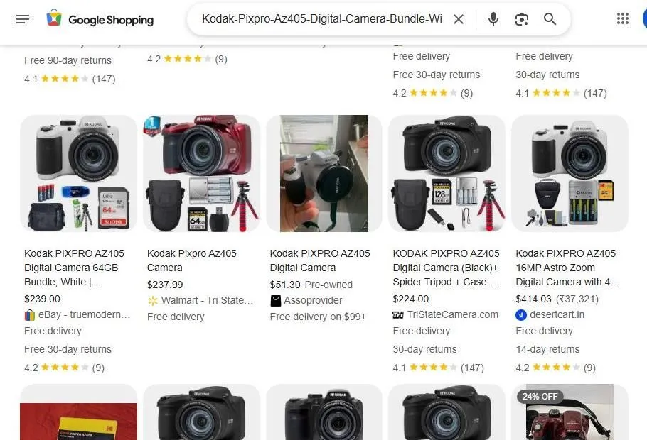 Google Shopping results for Kodak PIXPRO AZ405