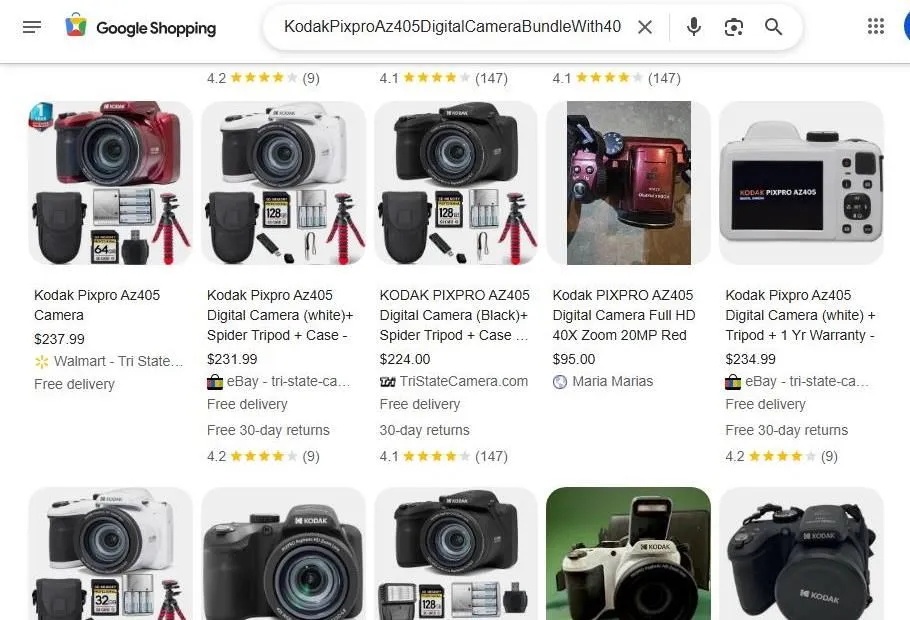 Google Shopping results for Kodak Pixpro AZ405 camera