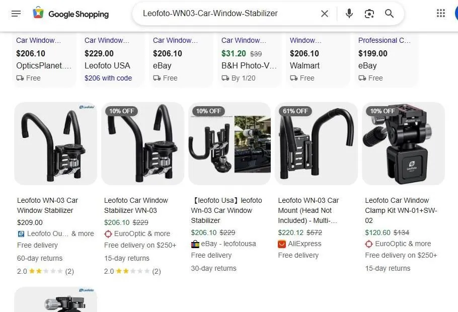 Google Shopping Results for Leofoto Car Window Stabilizer