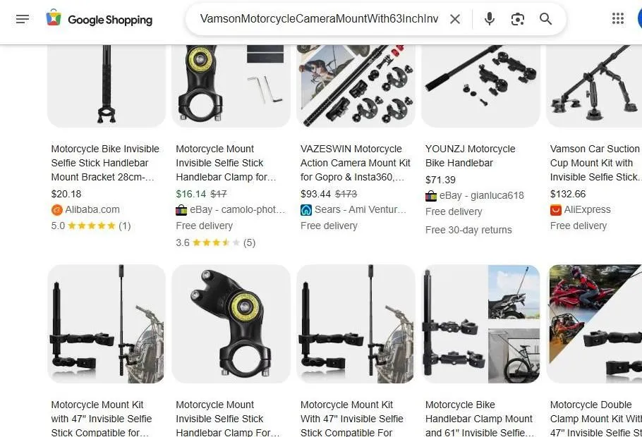 Google Shopping results for motorcycle camera mounts