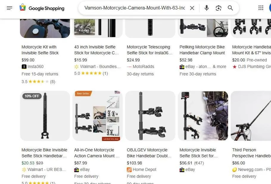 Google Shopping results for motorcycle camera mounts