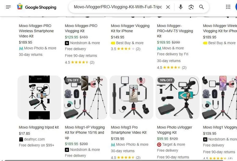 Google Shopping results for Movo vlogging kits