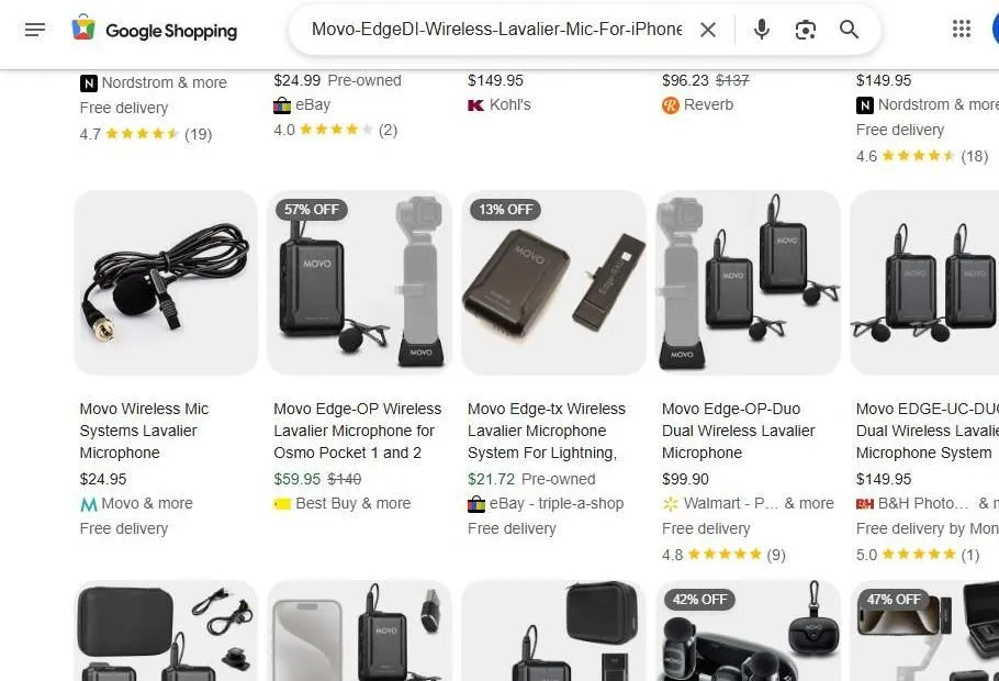 Google Shopping results for Movo wireless lavalier microphones