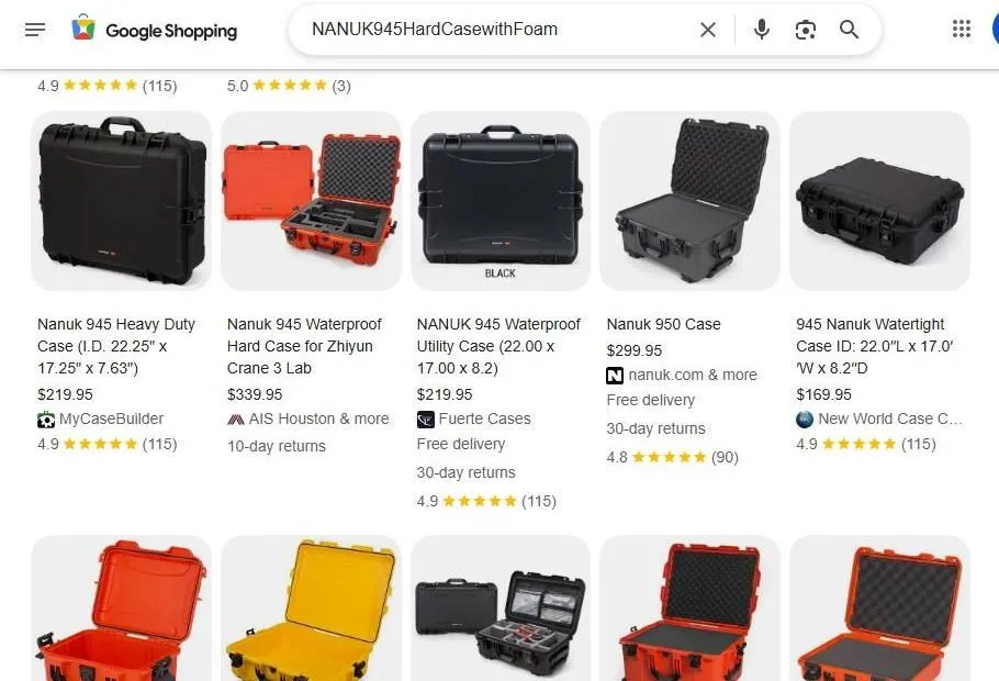 Google Shopping results for Nanuk 945 hard cases