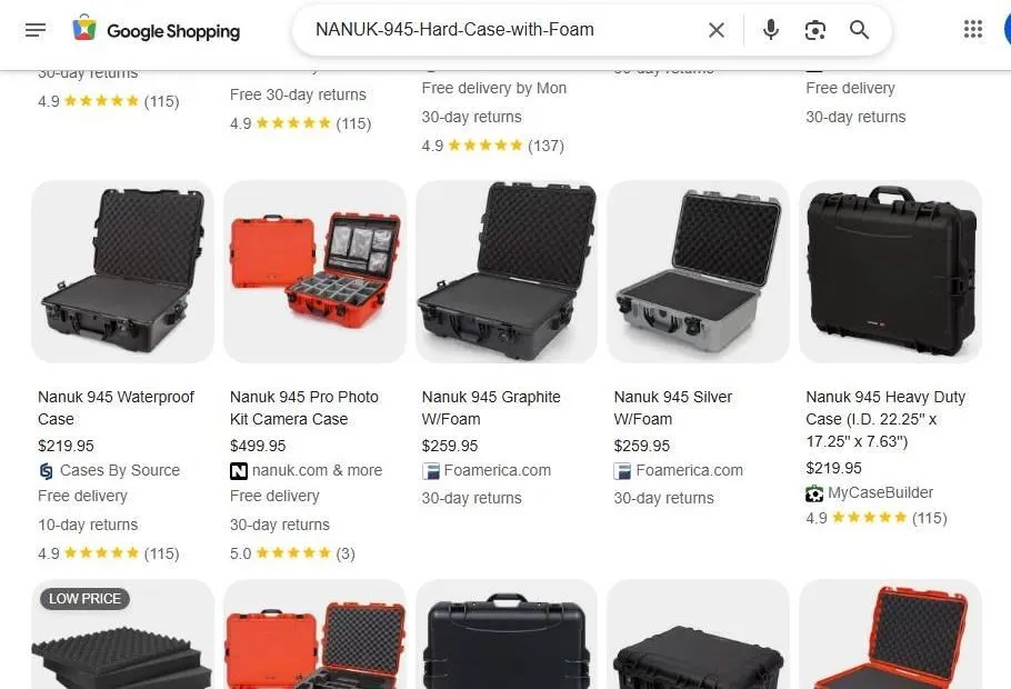 Google Shopping results for Nanuk 945 hard cases