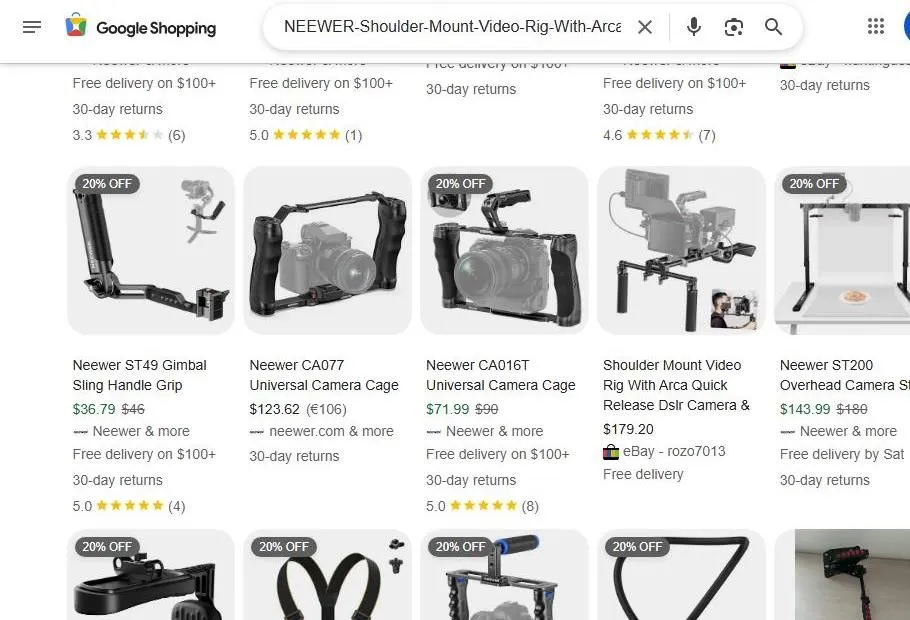 Google Shopping results for Neewer camera equipment