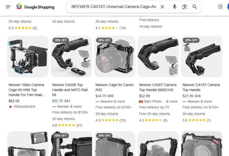 Google Shopping results for Neewer camera gear