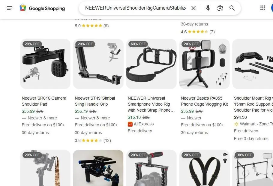 Google Shopping results for Neewer camera stabilization gear