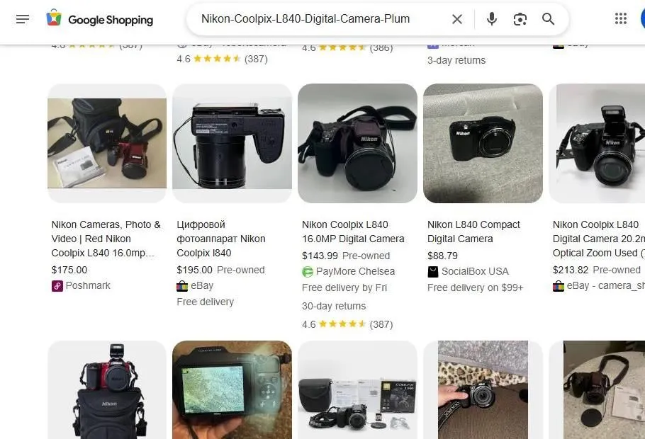 Google Shopping results for Nikon Coolpix L840 camera
