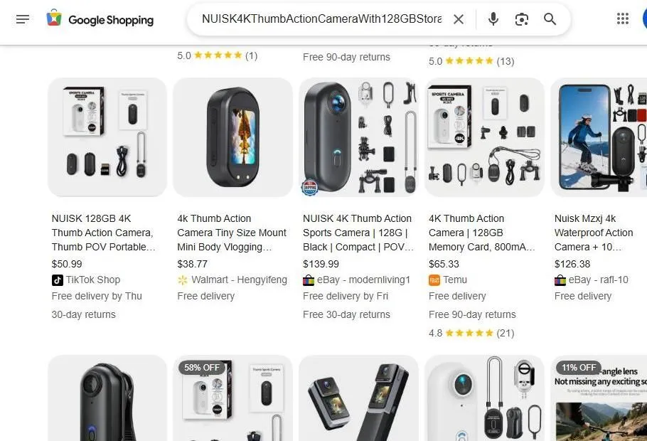 Google Shopping Results for NUISK 4K Thumb Action Camera