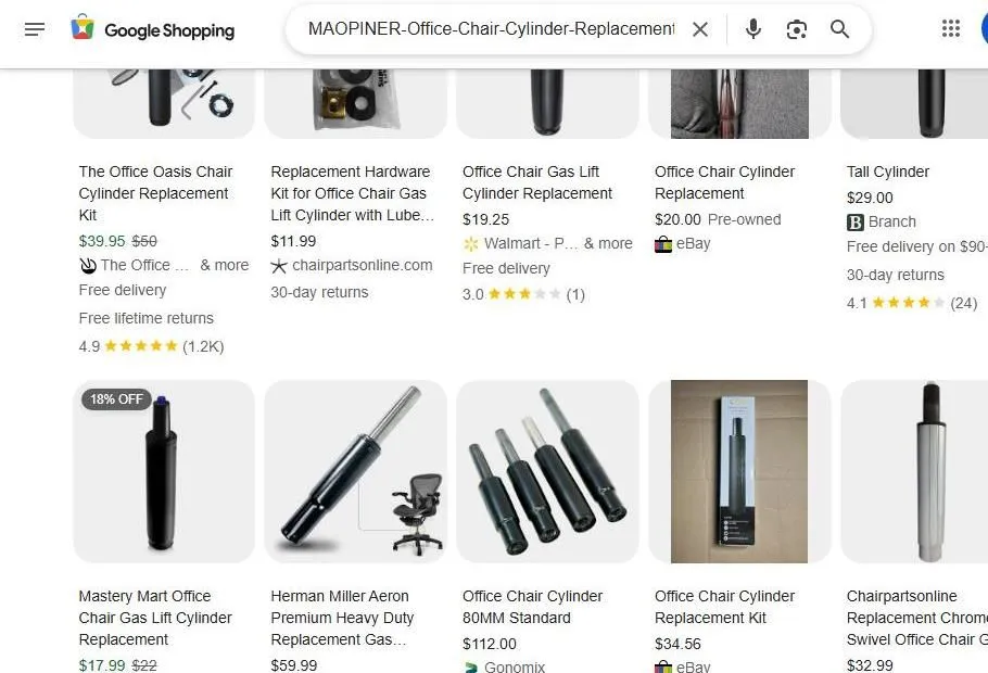 Google Shopping results for office chair cylinder replacements