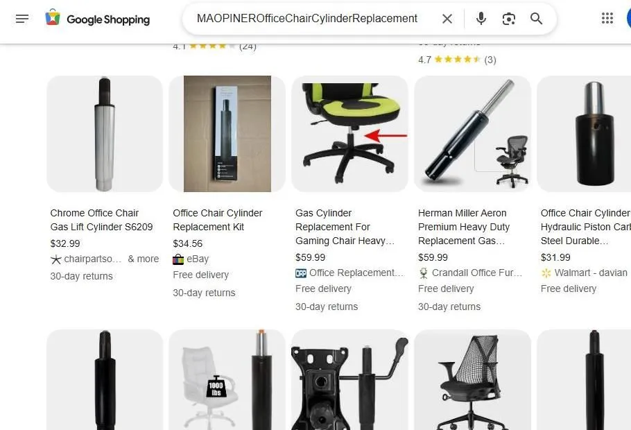 Google Shopping results for office chair gas lift cylinders