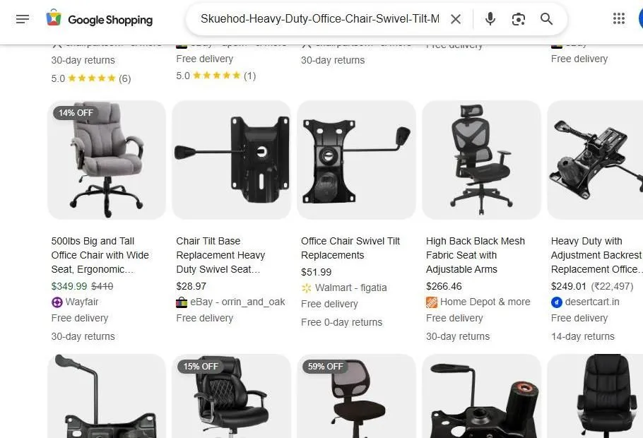 Google Shopping Results for Office Chair Replacement Parts