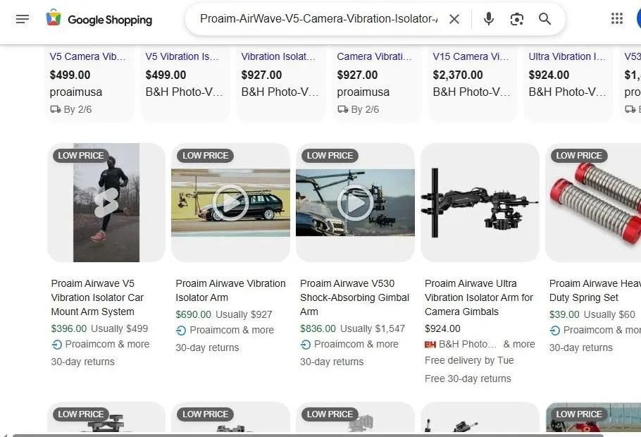 Google Shopping results for Proaim AirWave V5 camera vibration isolators