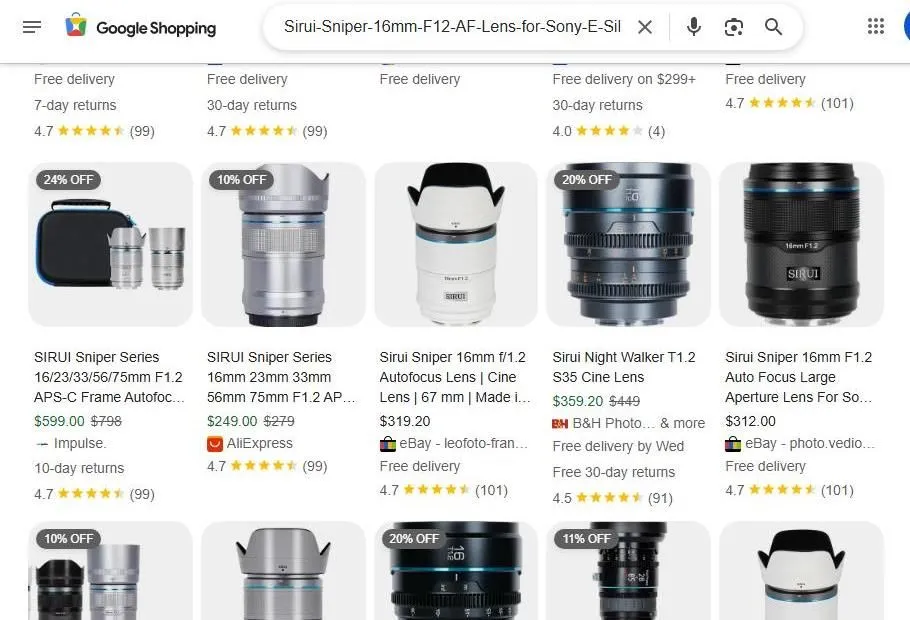 Google Shopping Results for Sirui Sniper Lenses