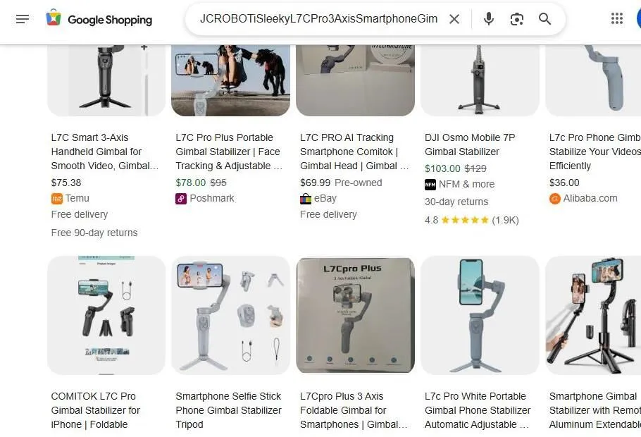 Google Shopping results for smartphone gimbals