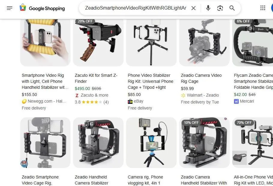 Google Shopping Results for Smartphone Video Rigs