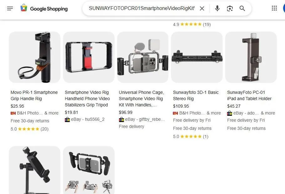 Google Shopping results for Sunwayfoto smartphone video rig