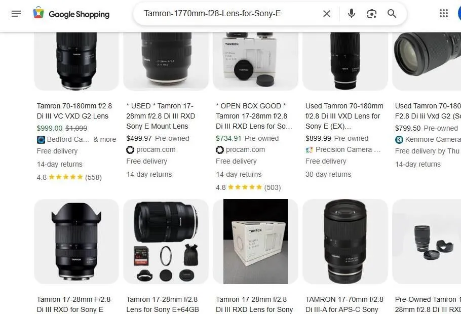 Google Shopping Results for Tamron Lenses