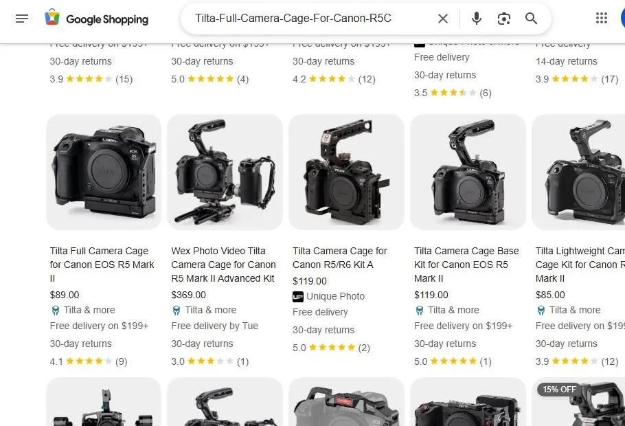 Google Shopping Results for Tilta Canon R5 Mark II Camera Cages