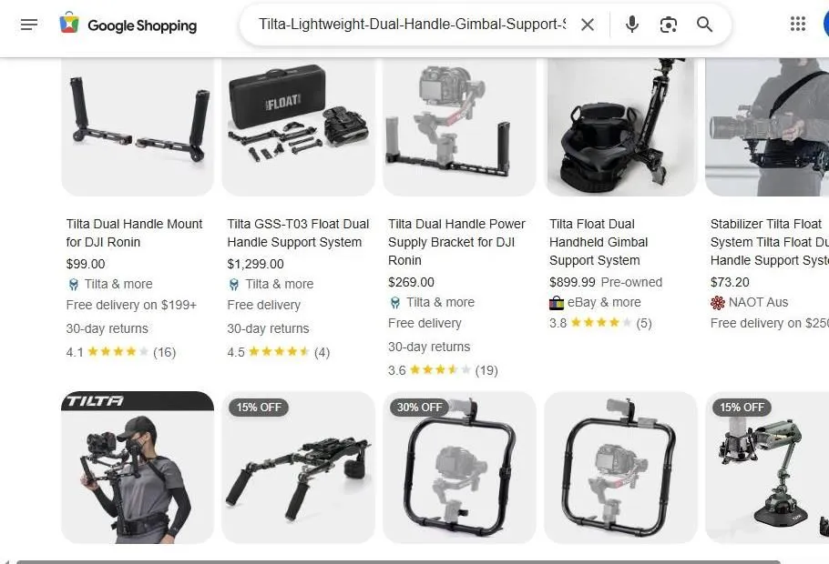 Google Shopping results for Tilta gimbal support systems