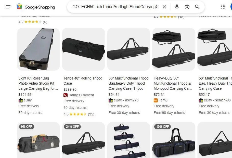 Google Shopping results for tripod and light stand carrying cases