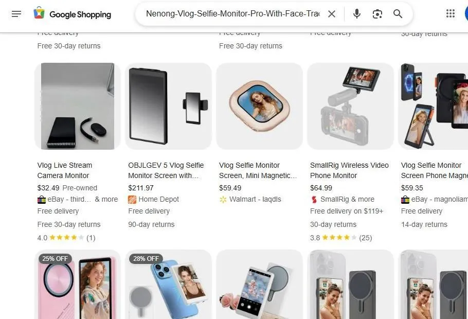 Google Shopping results for vlog selfie monitors