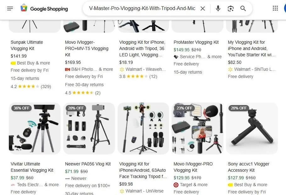Google Shopping results for vlogging kits