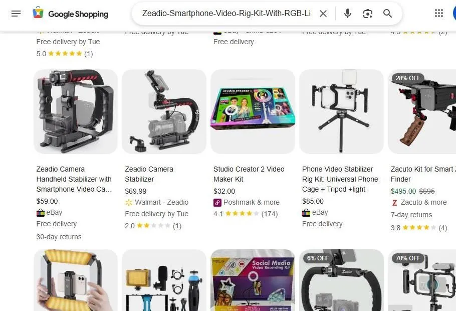 Google Shopping results for Zeadio smartphone video rig kits