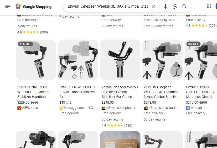 Google Shopping Results for Zhiyun Cinepeer Weebill 3E
